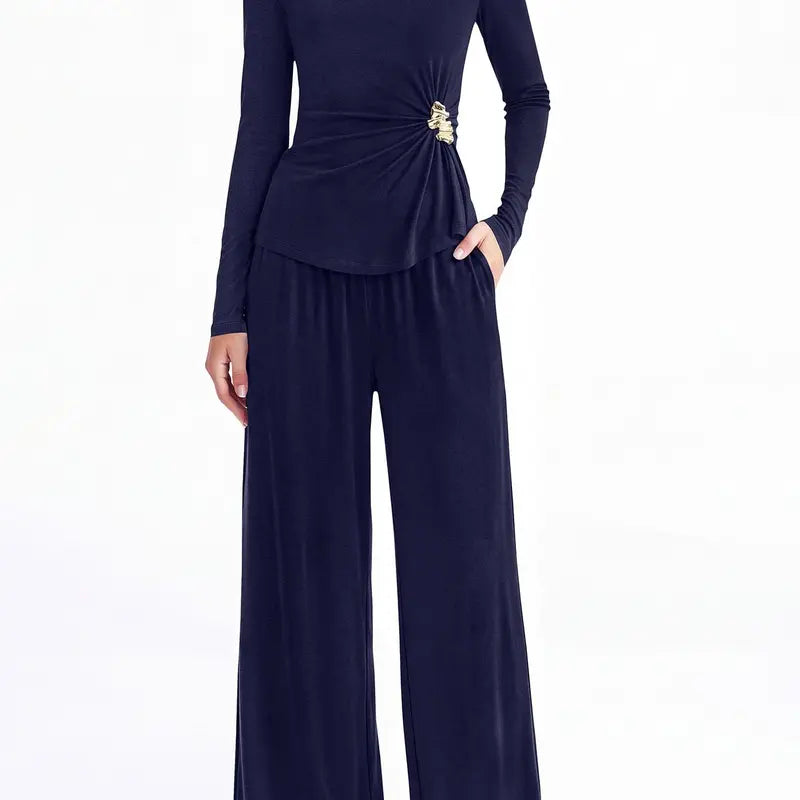 BTFBM Womens Casual Lounge Sets 2-Piece Outfit Crew Neck Long Sleeve Tops Wide Leg Pants Loose Fit Airport Vacation Fall Fashion 2026