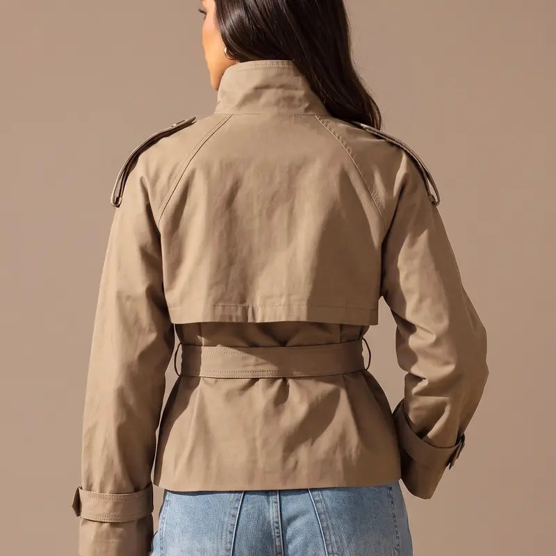 Katch Me Chic Women'S Versatile Stand Collar Button-Up Trench Coat with Detachable Waist Belt, Cozy Windproof Long Sleeve Outerwear for Fall & Winter, Commuter Solid Color Daily Outfit #Tiktokmademebuyit #Sohochic #Windbreaker