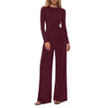 BTFBM Womens Casual Lounge Sets 2-Piece Outfit Crew Neck Long Sleeve Tops Wide Leg Pants Loose Fit Airport Vacation Fall Fashion 2026