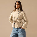 Katch Me Chic Women'S Versatile Stand Collar Button-Up Trench Coat with Detachable Waist Belt, Cozy Windproof Long Sleeve Outerwear for Fall & Winter, Commuter Solid Color Daily Outfit #Tiktokmademebuyit #Sohochic #Windbreaker