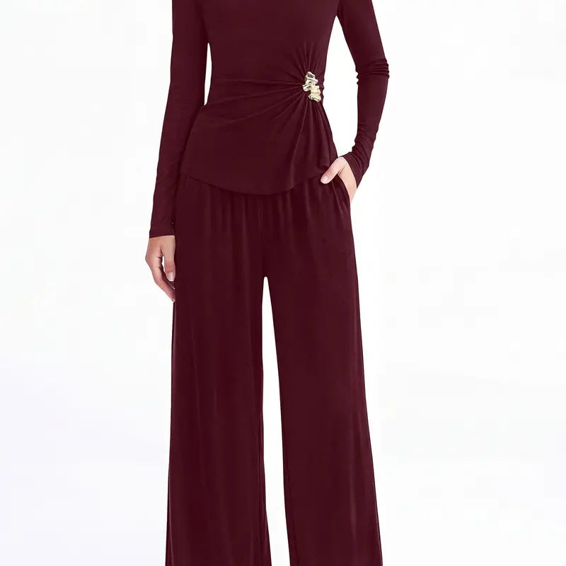 BTFBM Womens Casual Lounge Sets 2-Piece Outfit Crew Neck Long Sleeve Tops Wide Leg Pants Loose Fit Airport Vacation Fall Fashion 2026